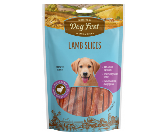  DogFest Lamb slices 90g - Jēra sloksnītes (kucēniem), image 1 