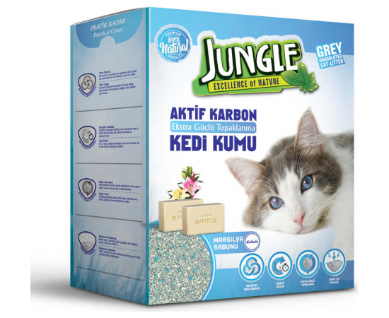  JUNGLE CAT LITTER ACTIVE KARBON MARSELLIE SOAP 5.1 KG - цементирующийся наполнитель для кошачьего туалета с Марсельским мылом, фото 1 