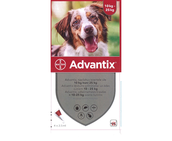  Advantix 250 mg/1250 mg šķīdums (pipetes) pilināšanai uz ādas suņiem 10-25 kg N1, image 1 